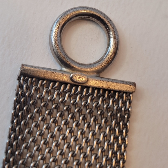 Rare Chanel Silver Mesh Camellia Mother of Pearl Bracelet Cuff Bangle - Picture 6 of 6